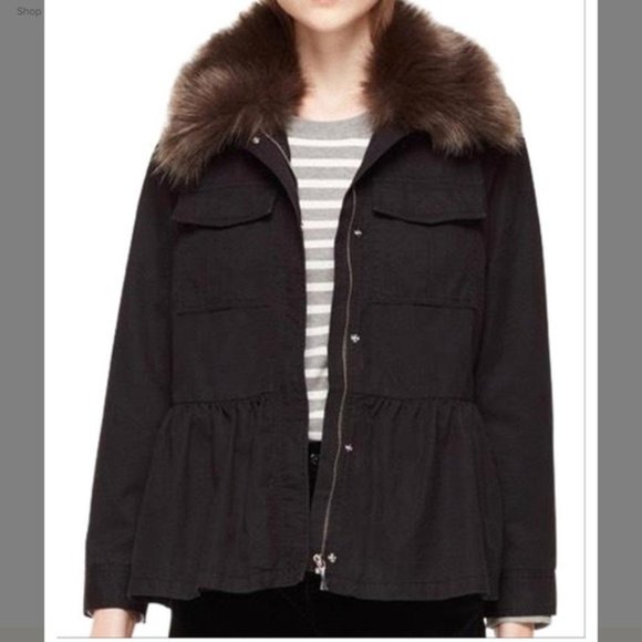 Kate Spade Faux Fur Trim Military Jacket